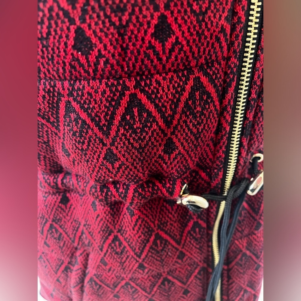 NWT Rafaella red black zip up vest. Drawstring waist.Print front black knit back - Picture 8 of 15